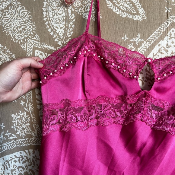 DANIELLE GUIZIO Babydoll Slip Dress in Pink w/ Pearls - Picture 3 of 9